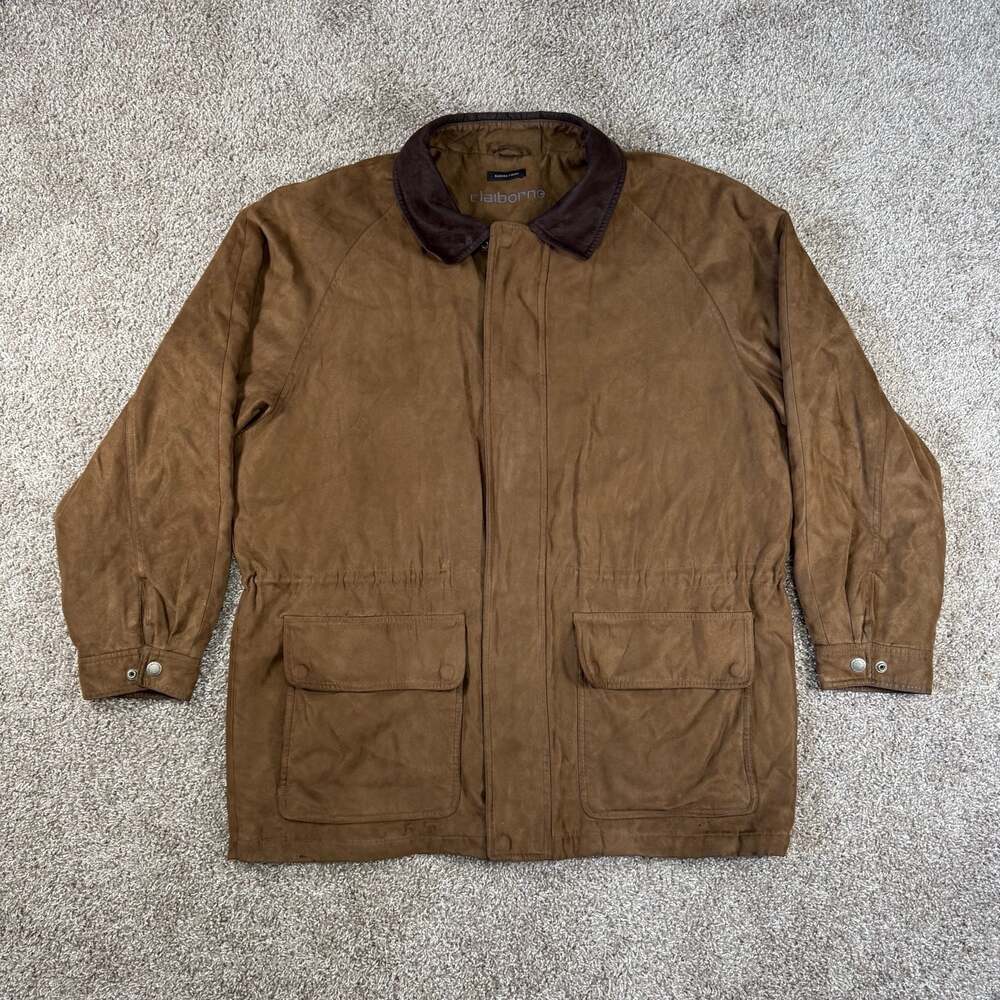 Vintage Claiborne Sueded Finish Leather Field Jacket Barn Coat Quilted Western